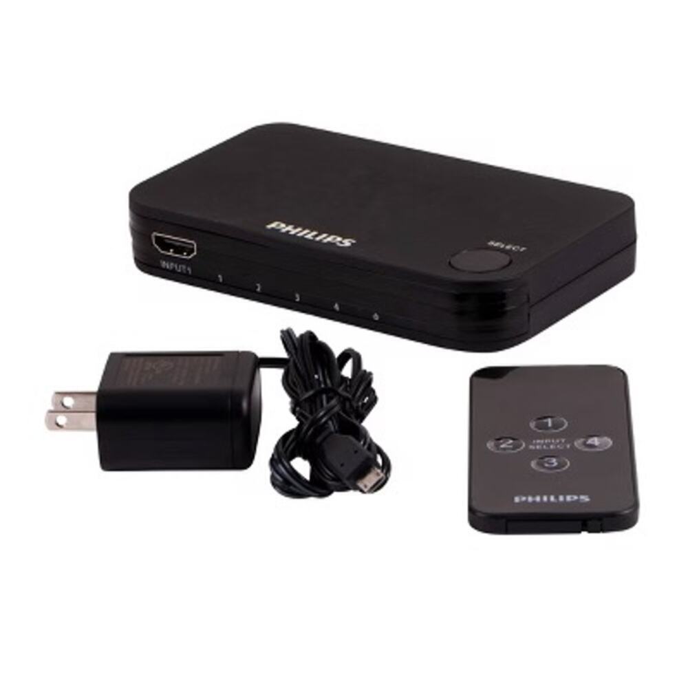 Philips 4 Port 2.2 HDMI Switch‎ with Remote - Black | NEW